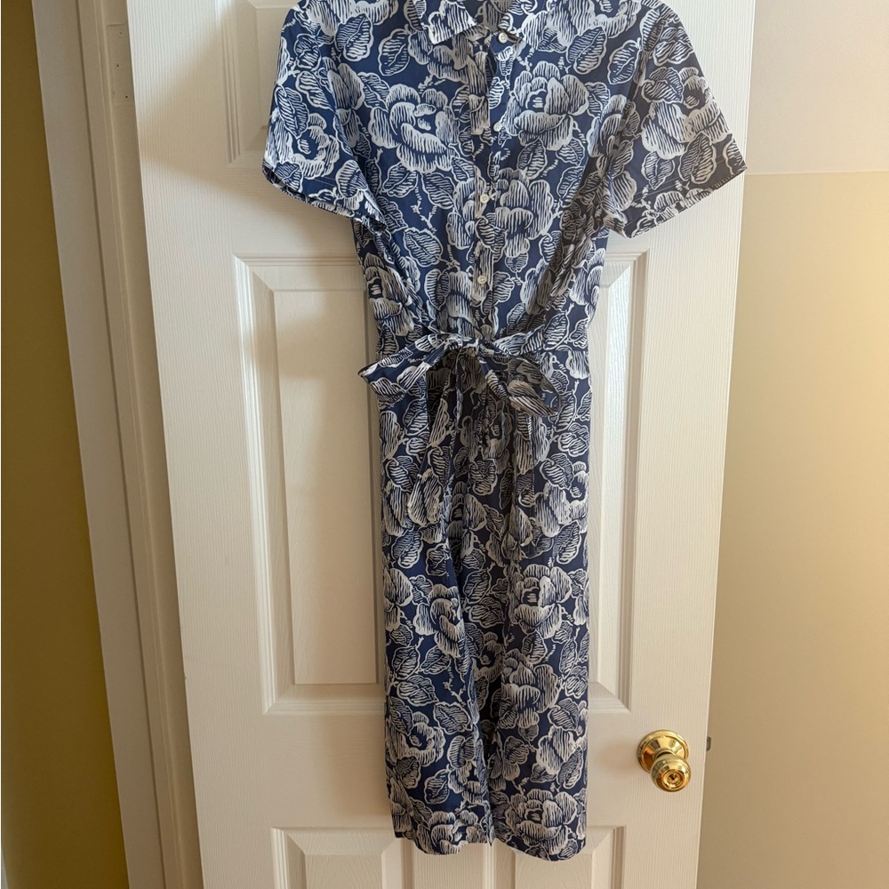 Elegant Blue and White Floral Dress